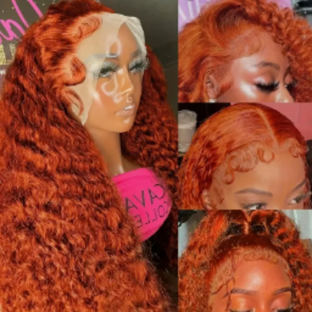 

Deep Wave HD Transparent Lace Front Wigs Human Hair Ginger Orange 350 Colored 13x6 Lace Wig 200 Density Lace Front Wig Hair