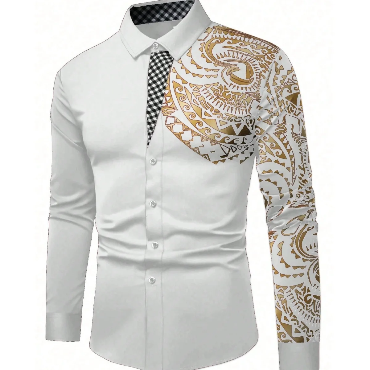 أزياء الرجال الرجعية نمط واحدة الصدر قميص 3D طباعة البوليستر أعلى الخريف عارضة تنفس قمصان طويلة الأكمام رجل الملابس