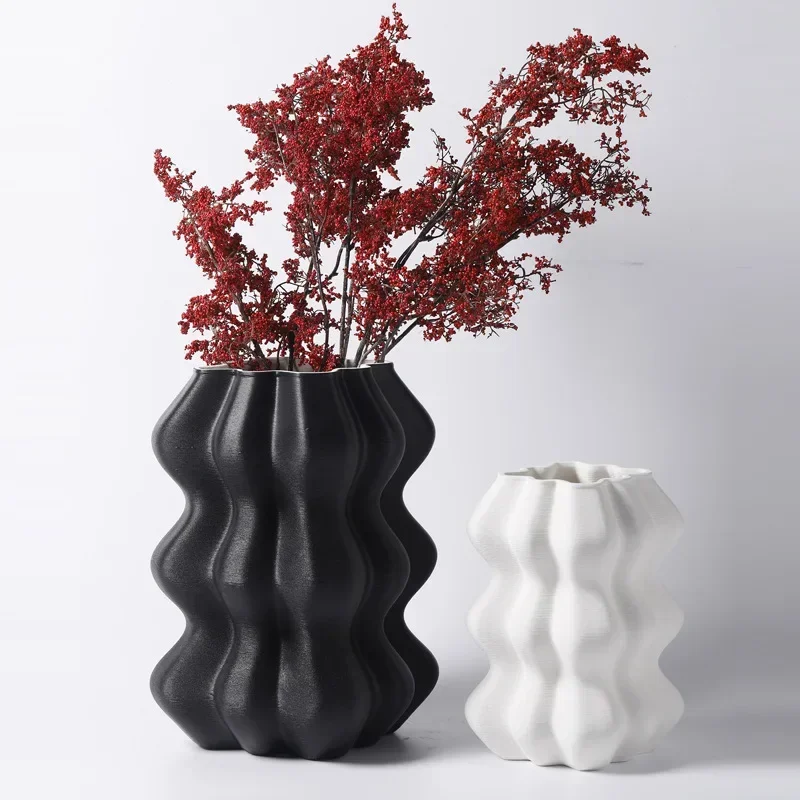 Checked black and white 3D printing special-shaped vase ornament, home soft arrangement, dried flower jewelry.