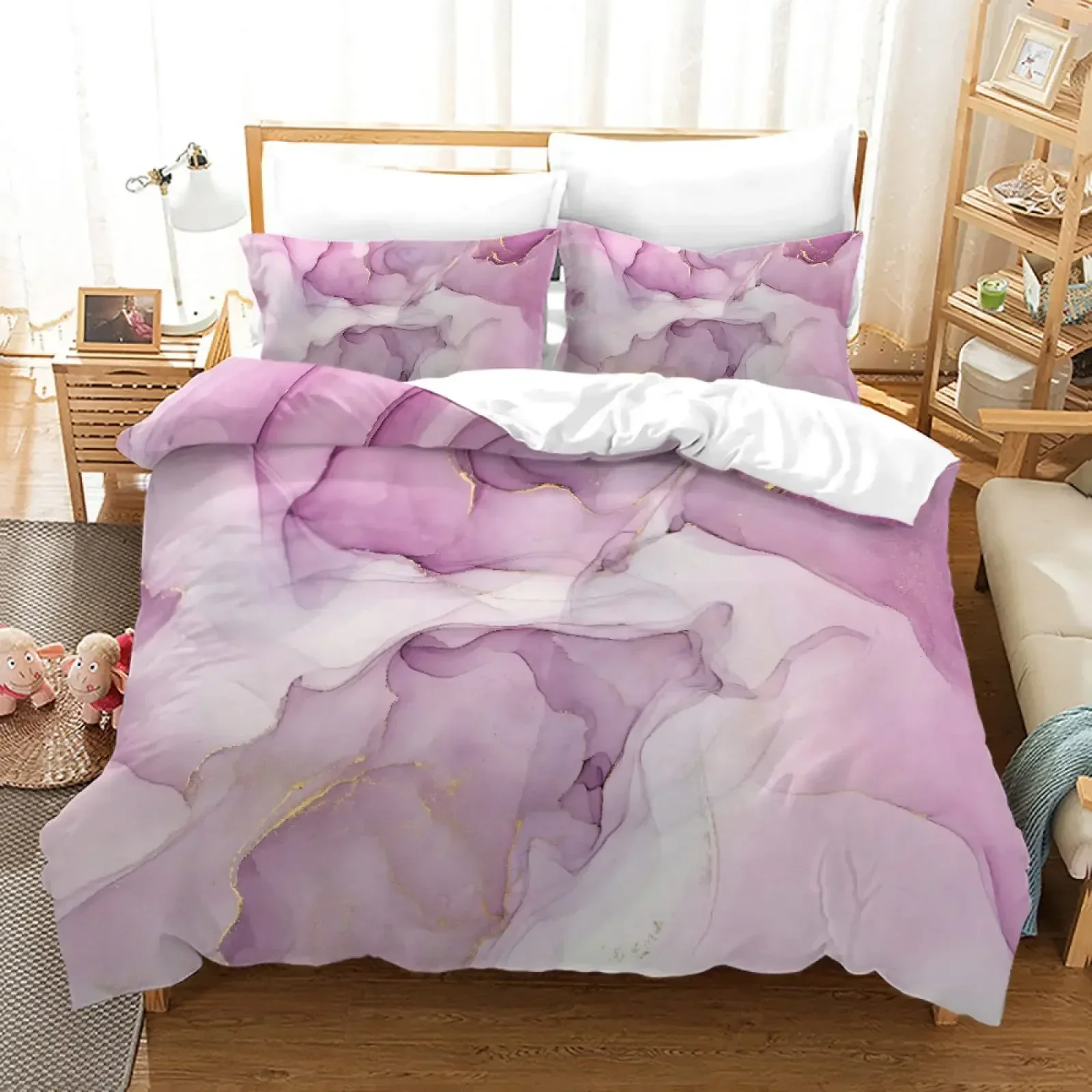 

Grey Purple Marble Bedding Set Art 3d Duvet Cover Sets Comforter Bed Linen Twin Queen King Single Size Room Decor Kids Adult