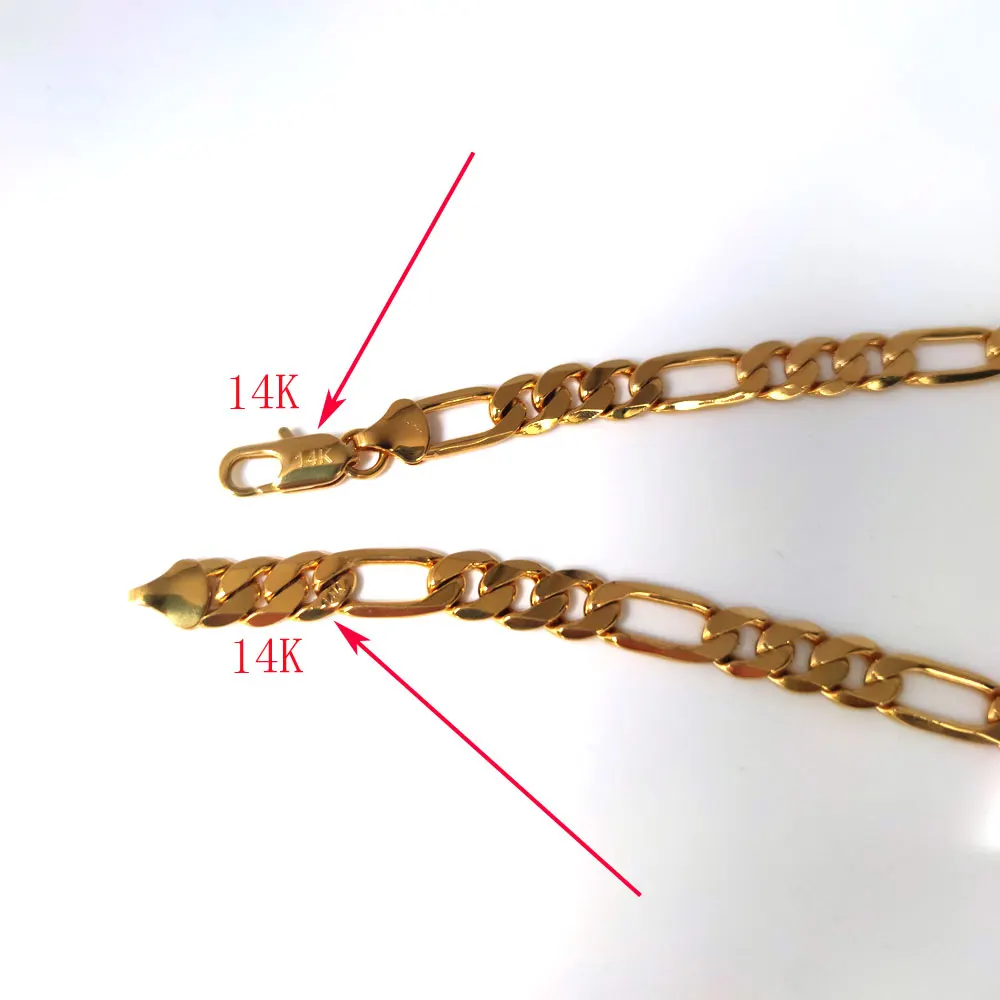 14k Italian Figaro Link Chain Necklace 8mm Stamp Gold Plated 24