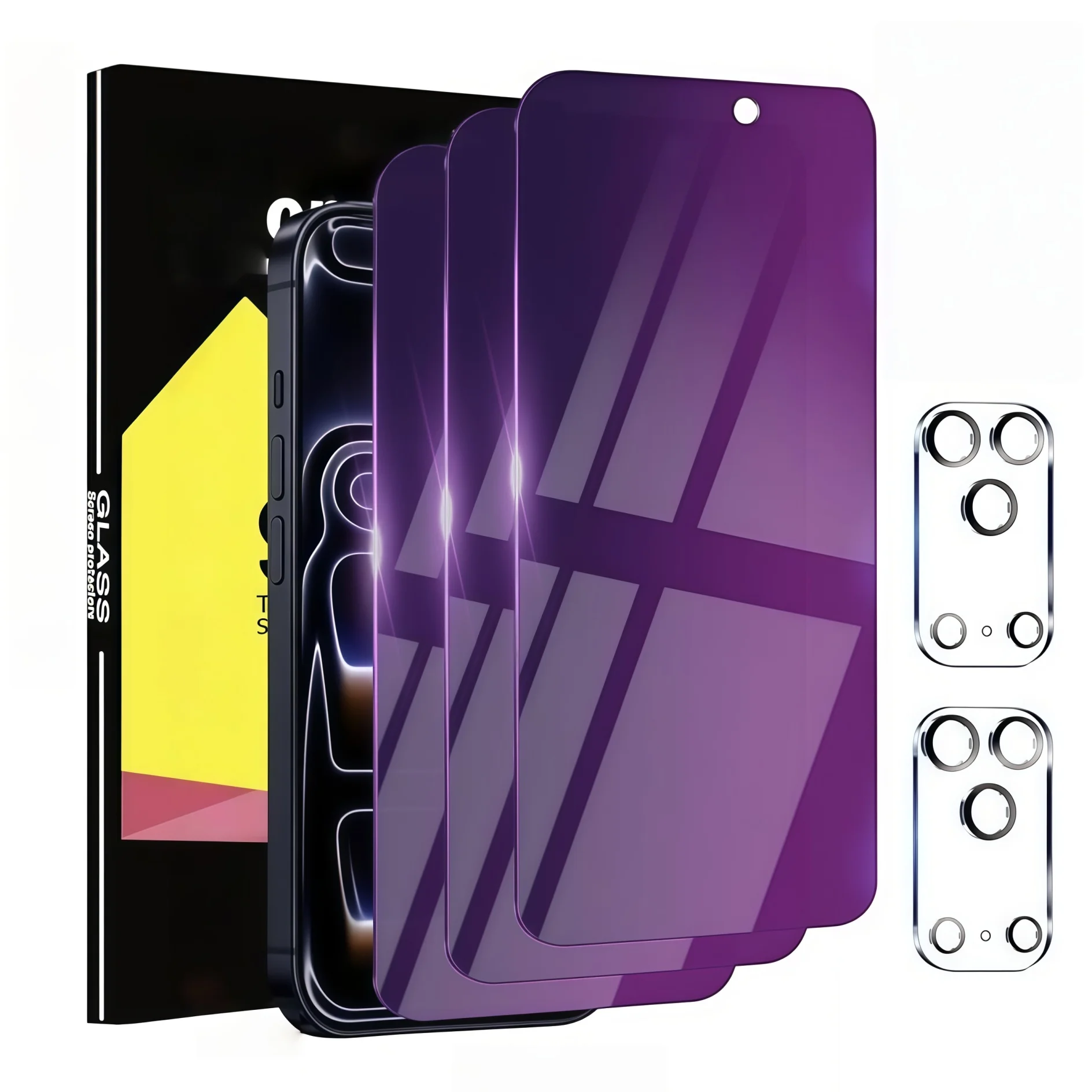 

3 Pcs Anti-Blue Full Coverage Tempered Glass Phone Film For iphone 17Pro Max/17Pro With 2Pcs Phone Camera Screen Protector