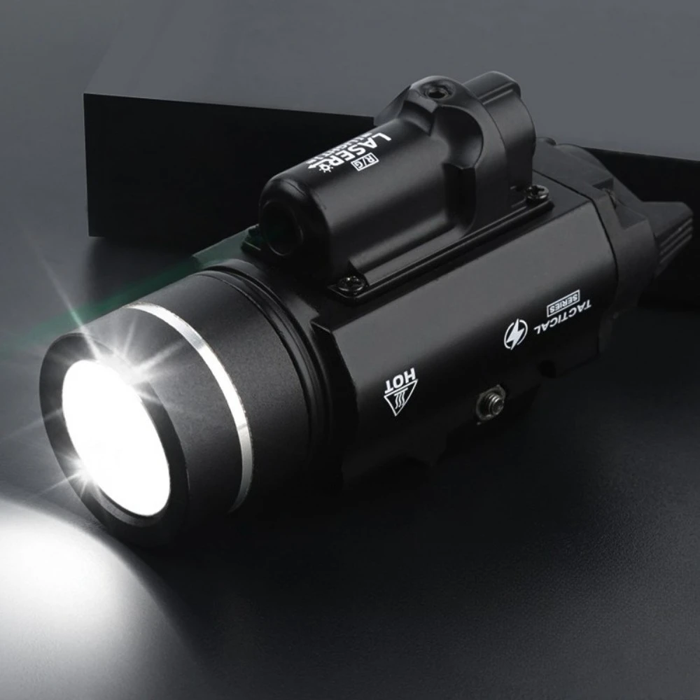 TR-1 Taktische Taschenlampe aus Metall mit Rot/Grün-Punkten, LED-Stroboskop, Waffenlicht für Outdoor-Jagd, passend für Picatinny-Führungsschiene 20mm, Bodenmontage – Detail 7