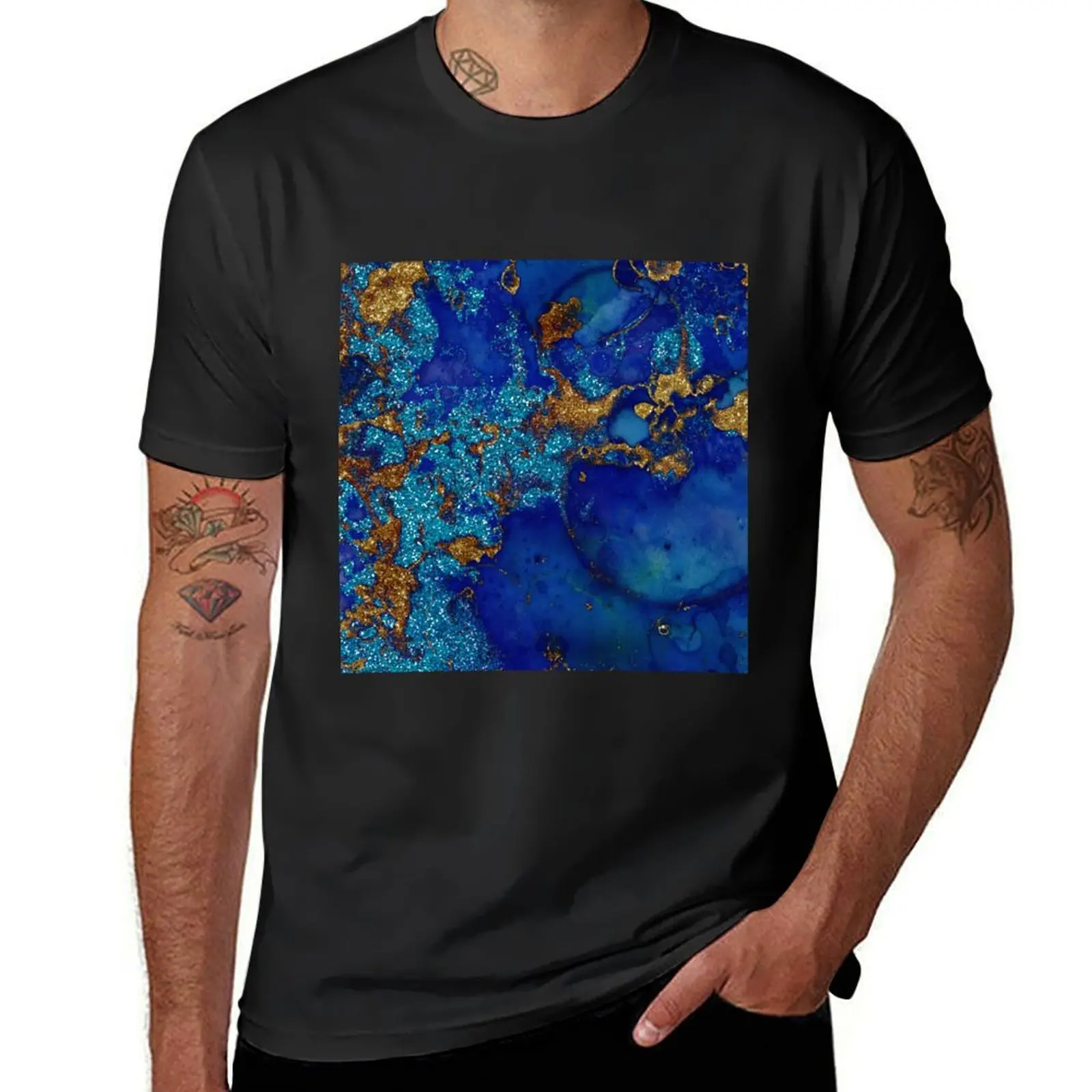 Gold Indigo Blue Faux Malachite Marble T-Shirt vintage tees sublime mens graphic t-shirts pack