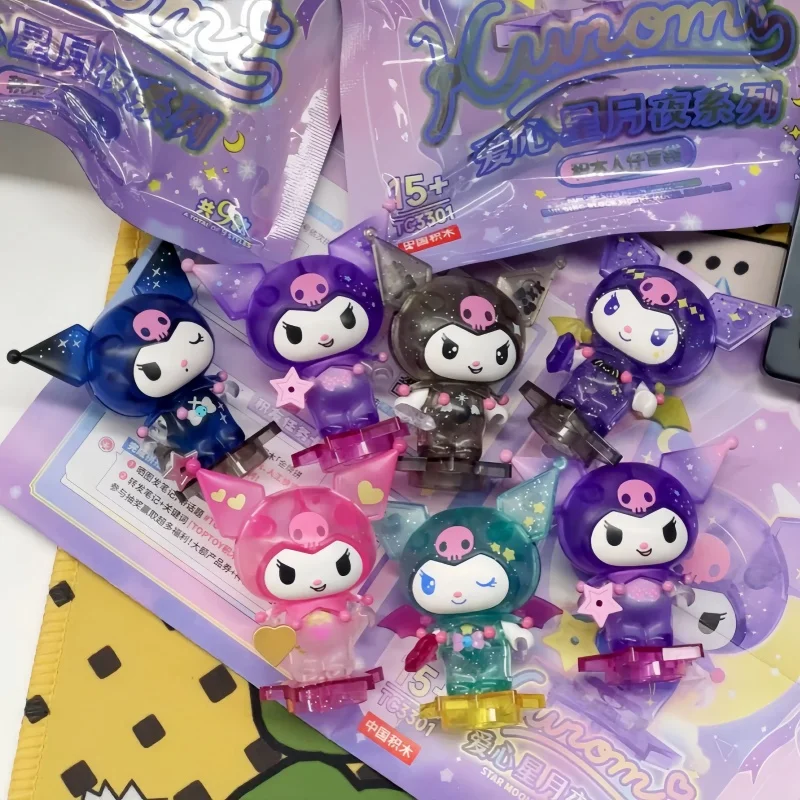 Original Sanrio Family Kuromi Love Star Moon Night Series Blind Bag Mini Modle Figurine Decoration Collection Cute Toy Gift