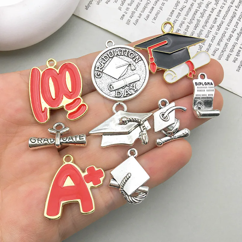 10pcs/Set Alloy Enamel Student Graduation Hat Pendant Charms For Jewelry Making Findings Crafting Accessory DIY