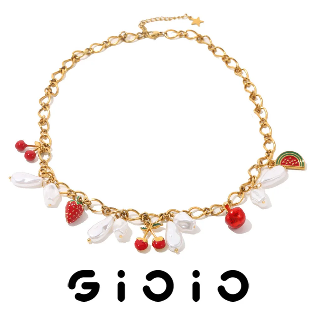 

GIOIO Gold-plated Fruit Style Imitation Pearl Stainless Steel Pendant Necklaces Trend Waterproof Necklace For Women’s Jewelry