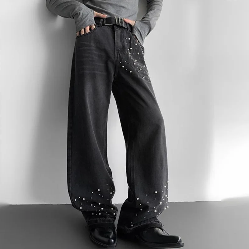 WVGA Broek Lente Herfst Nieuwe Man Tide High Street Y2K Zware Parel Decoratie Trendy Design Niche Chic Rechte Jeans Ins W11862