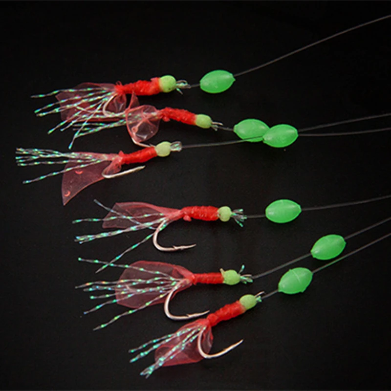 

6pcs/lot Sea Luminous Fishhookshigh Quality Carbon Steel Fishing Hook Mackerel Feathers Bass Cod Lure Treble Fishing Wire Bait