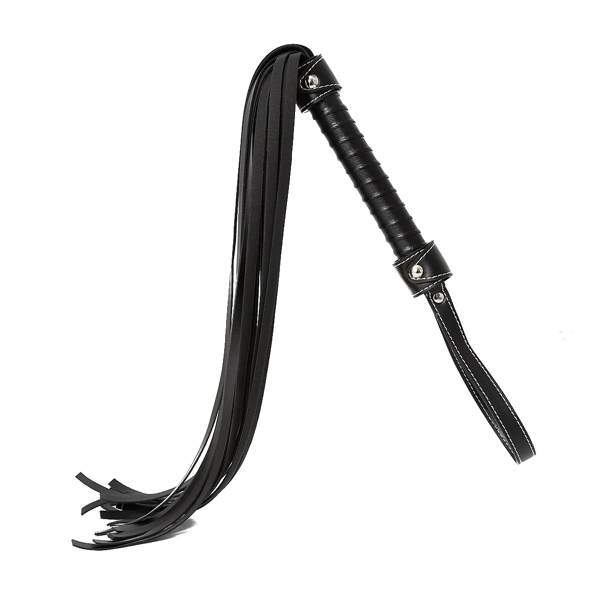 77CM Black Premium PU Leather Tassel Horse Whip for Horse Training,