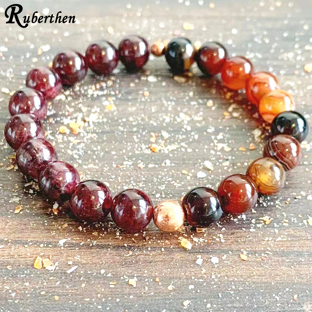 

Ruberthen 8 мм A класса гранат Sardonyx наручный браслет Mala Природный огонь Агат энергия браслет ручной работы заземление корневая чакра