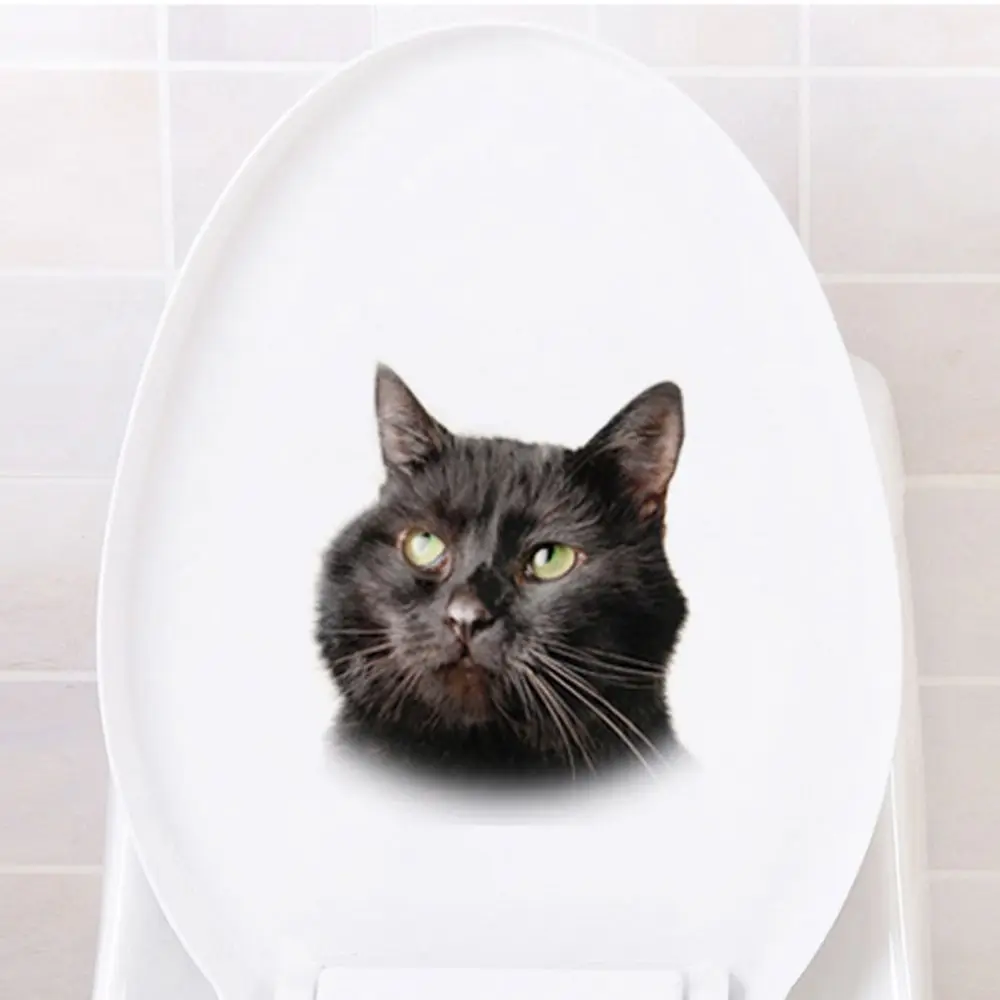 Toilet Stickers 3D Cat Vivid Wall Sticker 2021 Fashion Lovely Animal Pvc Waterproof Decal For Bathroom Toilet Kicthen Decorative