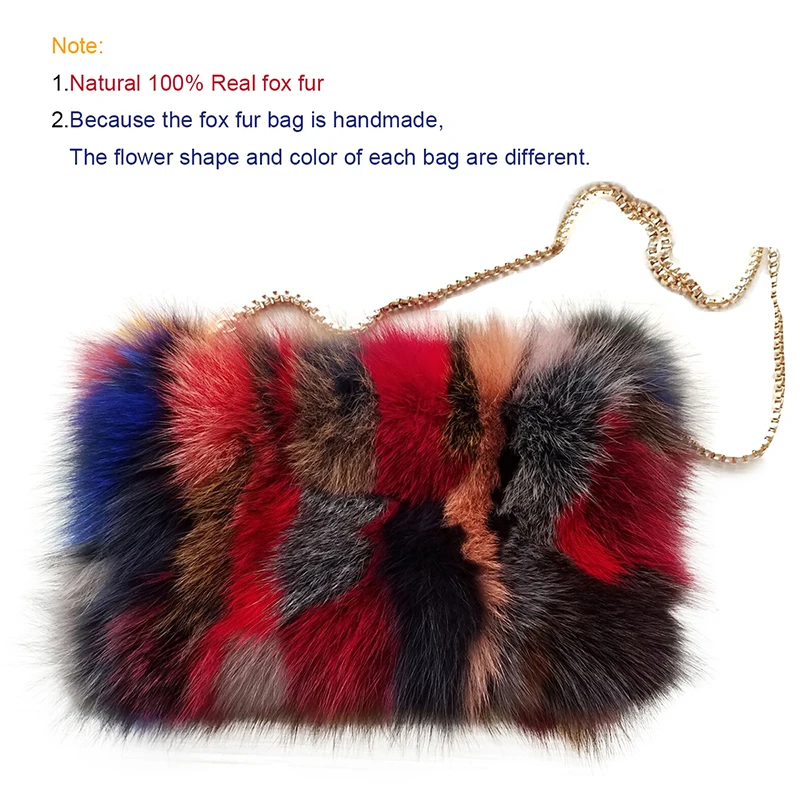 Real fox fur lady\'s handbag mini chain messenger bag one shoulder cross body bags cute Fur hair bag real leather Christmas gift