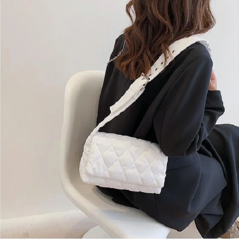 New Fashion Women Winter Handbags Nylon Square Flap Quilted Crossbody Bag Pouch Female Small Cotton Padded Shopping Shoulder Bag