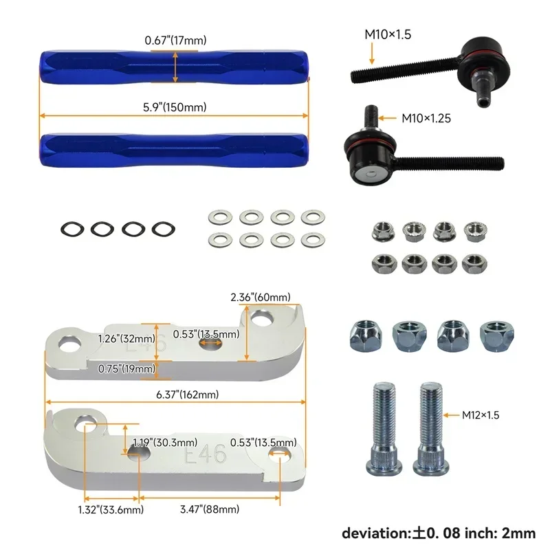 

Подходит для BMW E46 98-06, тюнинг, дрифт, углы поворота, 25%-30% + комплект соединительных звеньев стабилизатора поперечной устойчивости, серебристый/черный/красный/синий