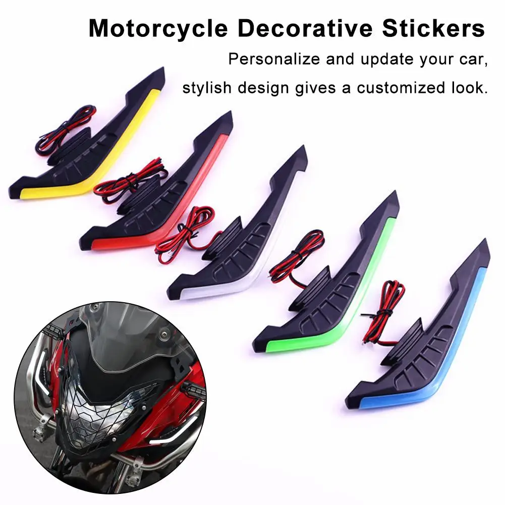 Universal Motorcycle Winglets - Front Side Spoiler, Aerodynamic Wing Set, LED Light, Adhesive Decoration Sticker