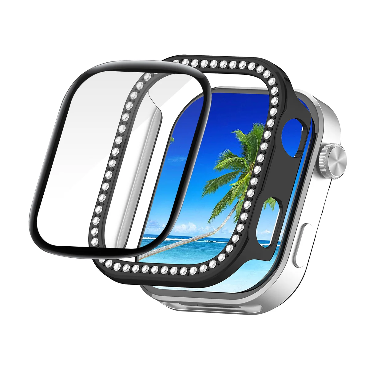 

For Xiaomi Redmi Watch 6 Case with PMMA Screen Film ENKAY HAT PRINCE Rhinestone Decor PC Watch Cover - Black