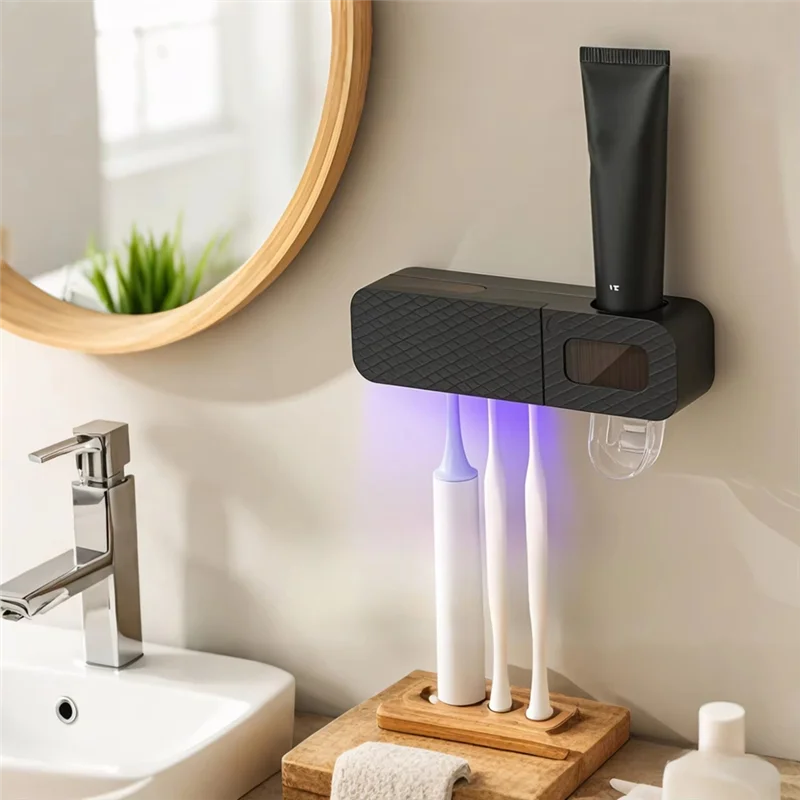 ABBK-Toothbrush Holder Wall Mounted Automatic Toothpaste Squeezer Storage Rack Bathroom Accessories Toothpaste Dispenser