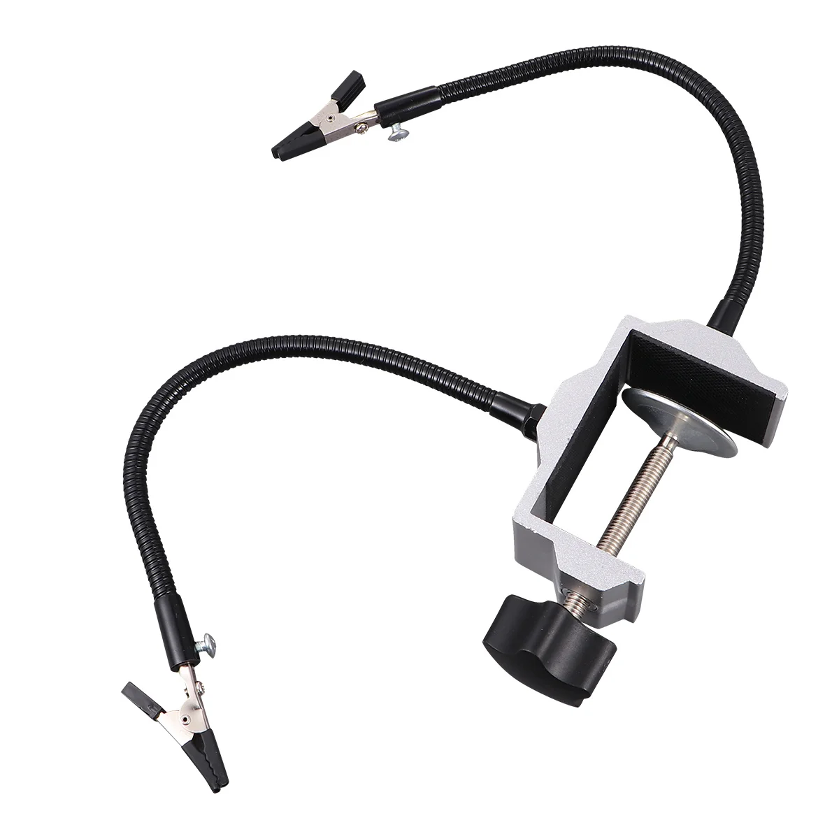 رف محطة معدنية متين مصنوع من خليط معدني، مكواة لحام، ذراع عالمي، مشابك ذراع عالمية، فضي #4