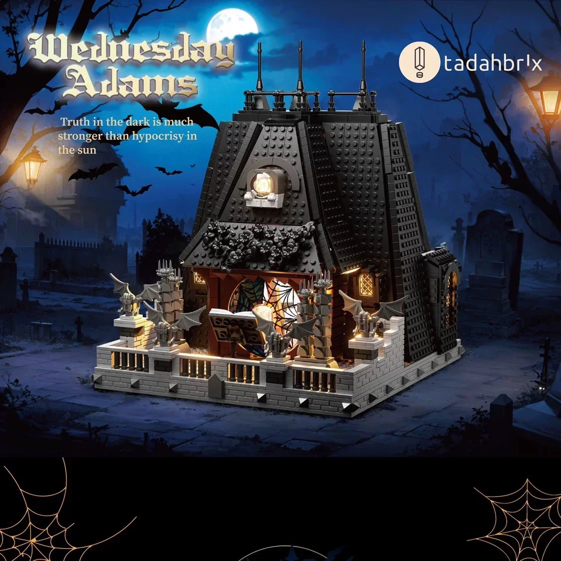 2419PCS Street View SeriesวันพุธAddams House Building Blocks City Darkness Villaรุ่นอิฐของเล่นสําหรับของขวัญเด็กMOC