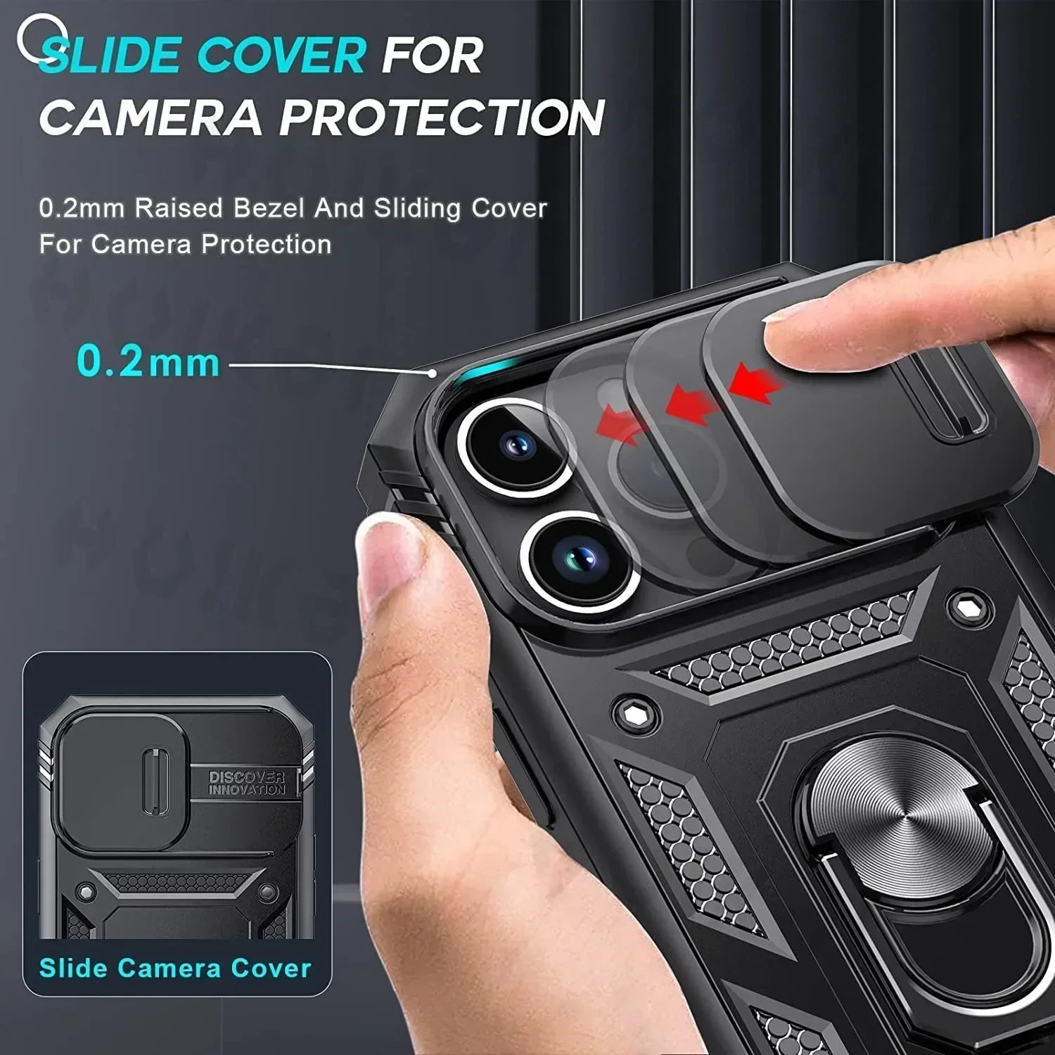 Case For iPhone 16 Pro Max iPhone 15 Pro Max 14 Pro Max 13 11 Slide Camera Heavy Duty Build in 360 Degree Rotate Kickstand Cover