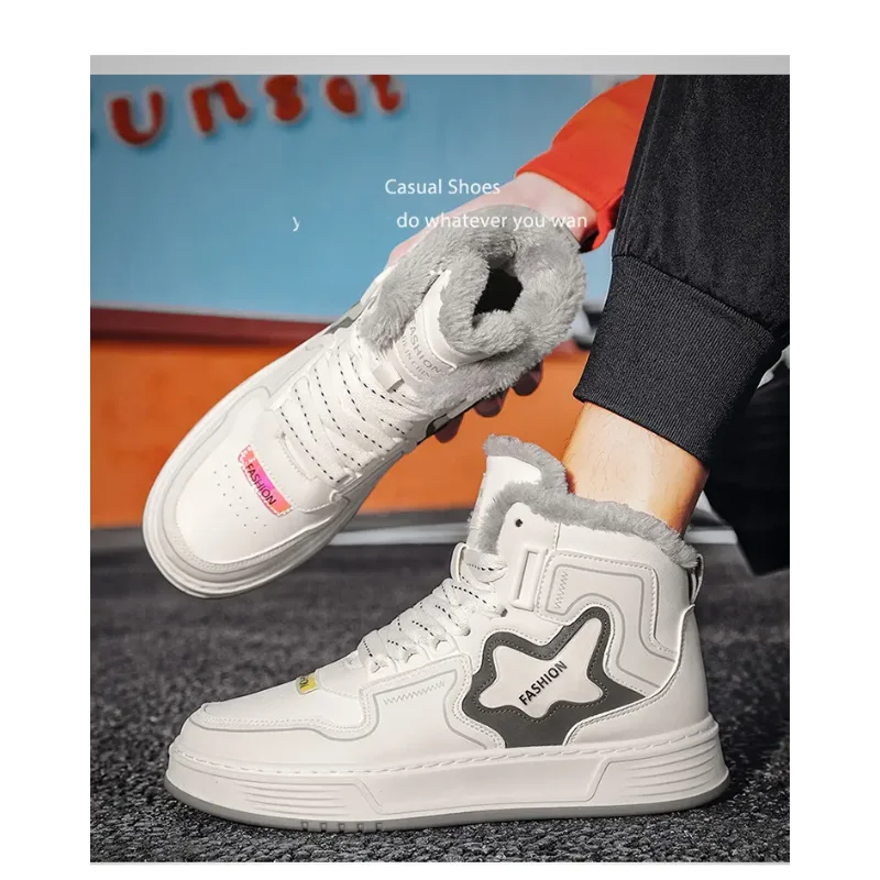 Sapatos de algodão masculinos inverno com lã espessada plataforma esportiva quente sapatos casuais botas de neve para estudantes ao ar livre