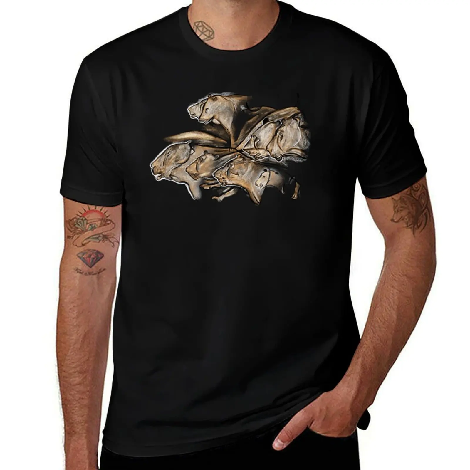 

Prehistoric cave painting of a pride of lions from the Chauvet Cave T-Shirt oversized graphic tee Men's t-shirt