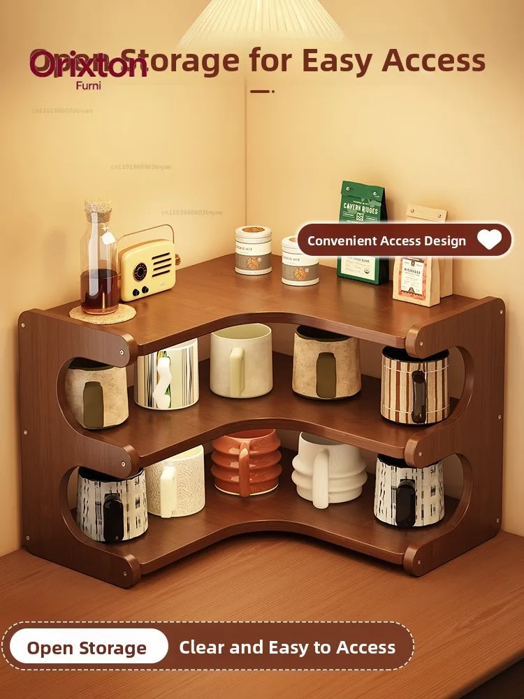 Modern Minimalist Multi-Layer Desktop Organizer Rack Cup Holder Corner Bookshelf for Cup And Mug Storage Eco-Friendly Wood