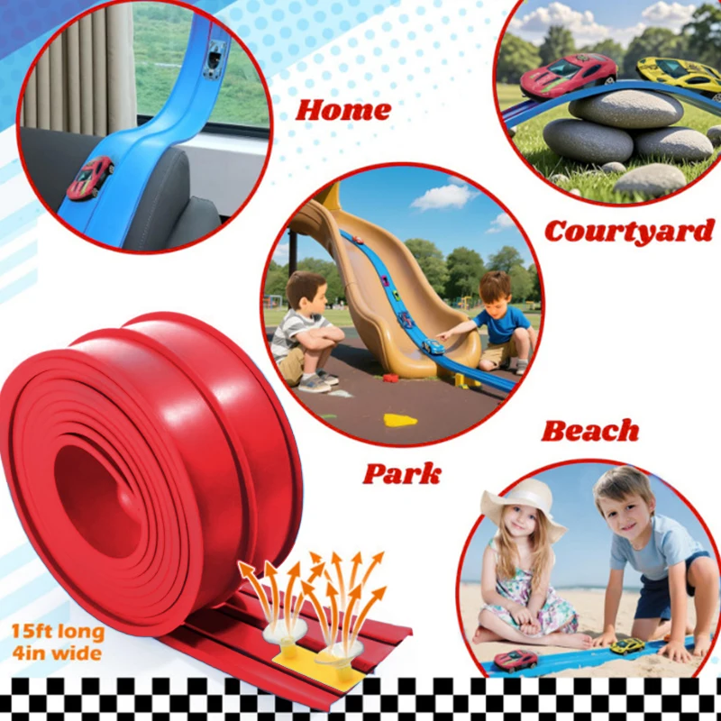 

13 Ft And 16 Ft Flexible Race Track For Kids, Race Car Ramp Track With Suction Cups And 4 Small Racecars