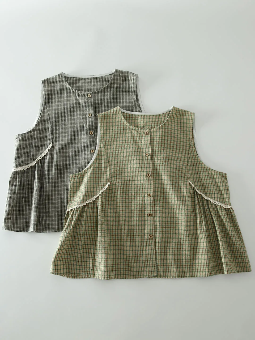 

Новинка лета: Ретро-топ в клетку с круглым вырезом и одной пуговицей, серия «Лесная девушка», с подплечниками