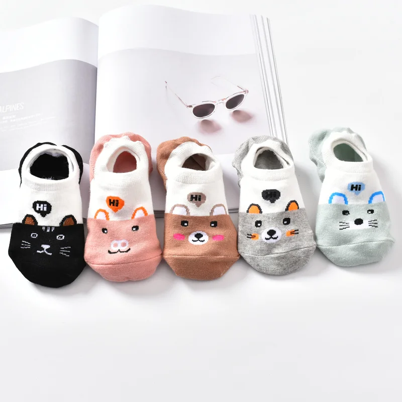 10 pezzi = 5 paia/lotto Cute Animal Low Cut caviglia Short Sox primavera stile coreano Funny Cat Dog Panda calzini da donna Set Happy Size34-3