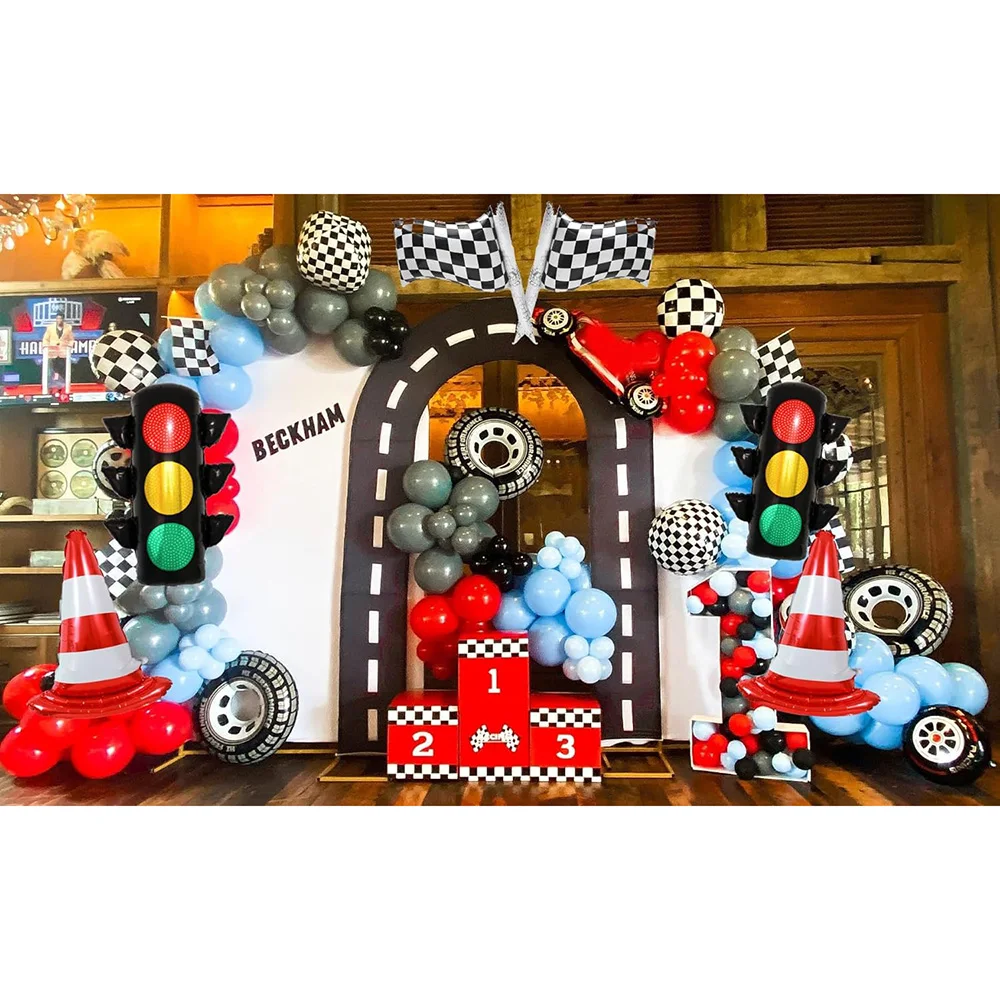 Race Car Birthday Party Decoration Traffic Light Traffic Cone Checkered Flag Wheels Balloon for Kids Car Birthday Party Supplies image 6