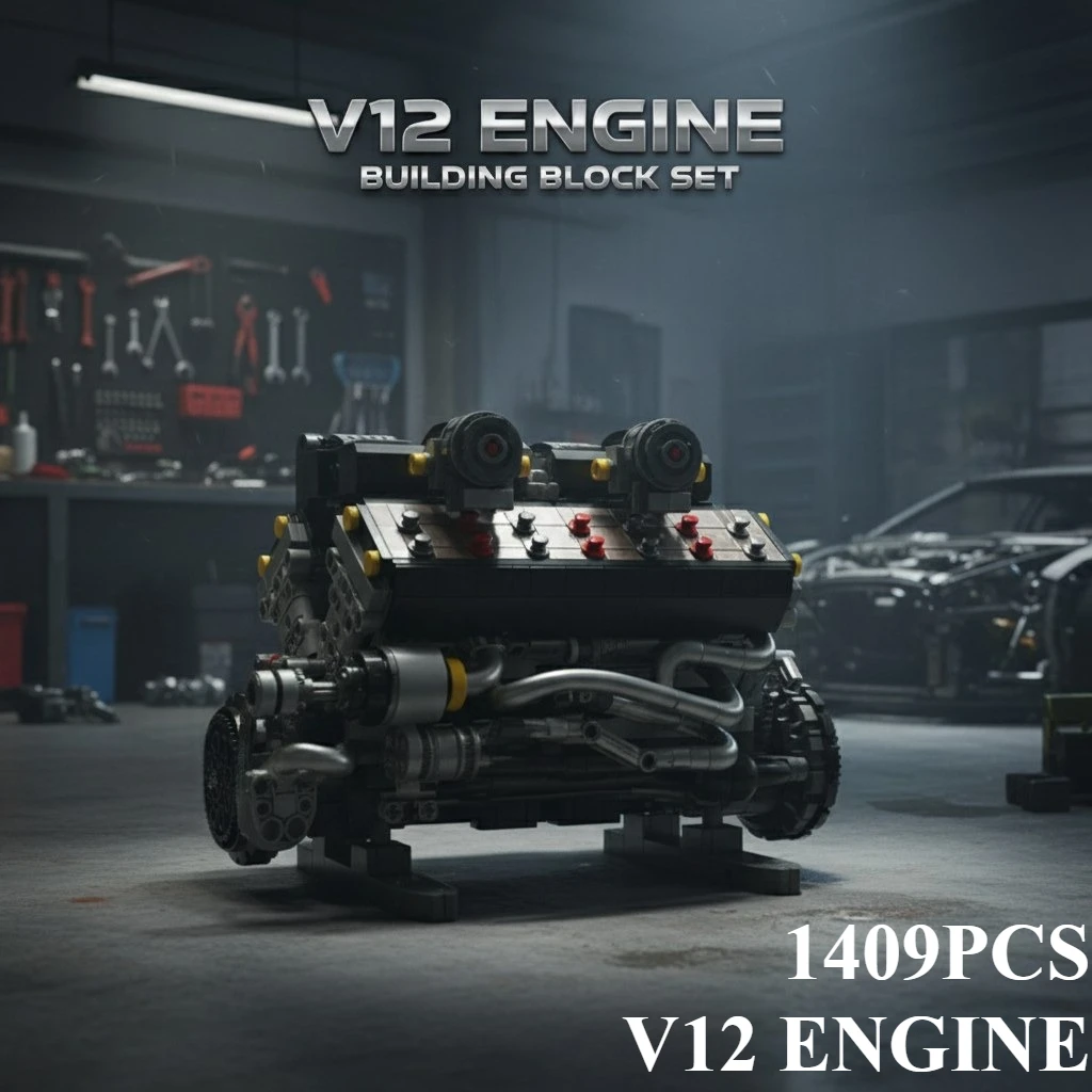 

Набор строительных блоков V12 Engine из 1409 деталей - модель для сборки, игрушка для домашнего декора, идеальный праздничный подарок для детей и взрослых