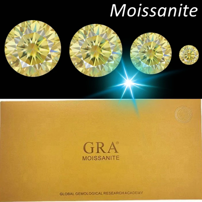 Certified VVS Golden Yellow Moissanite Round Cut Loose Gemstones for Collections and Jewelry DIY Setting Fine Jewelry With Repor