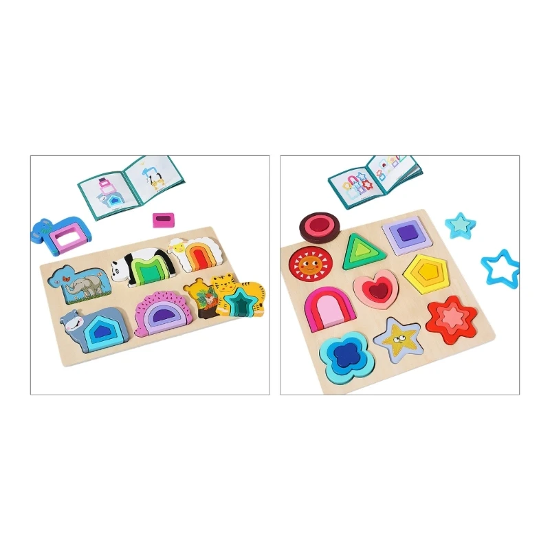 

Toddlers Board Game Shape Animals Color Learning Gift Sensory Toy Set Shape Learning Fine Motor Skill Training