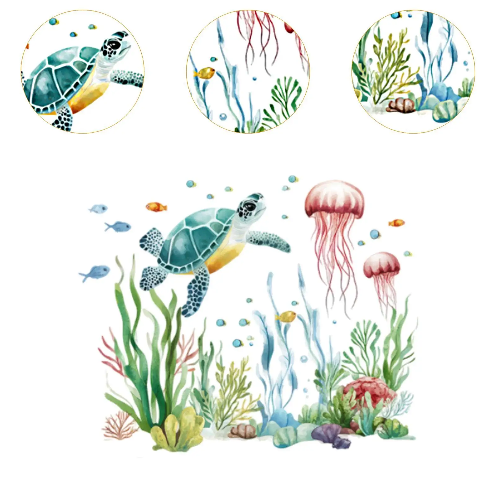 2x ملصقات جدارية على شكل سلحفاة من الأعشاب البحرية المحيطية لغرفة نوم المكتب #5