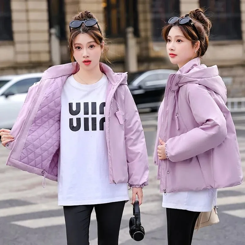 

2026Winter New Warm Cotton Padded Jackets Ladies Short Down Coat Women Parkas Korean Loose Outerwear Hooded Fashion Overwear Top