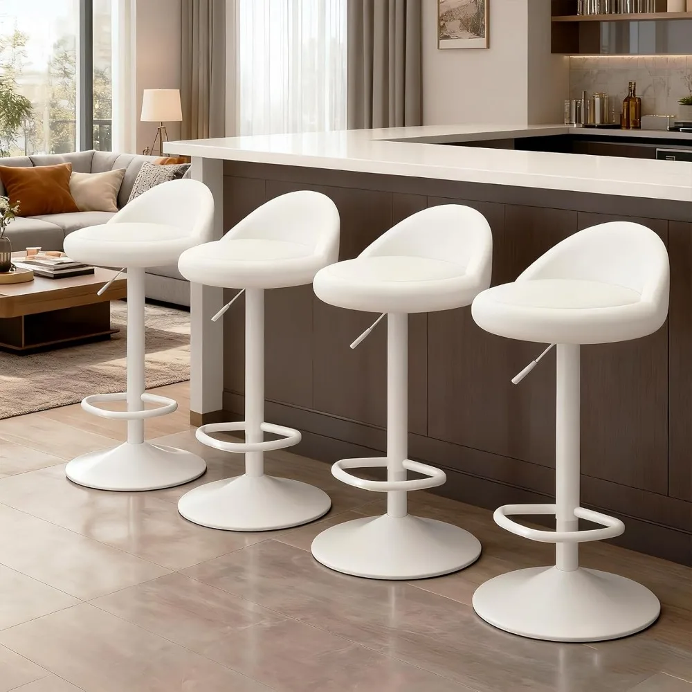 

Набор из 4 барных стульев, современные вращающиеся барные стулья с низкой спинкой, регулируемые барные стулья с обивкой, барные стулья из искусственной кожи, стойка