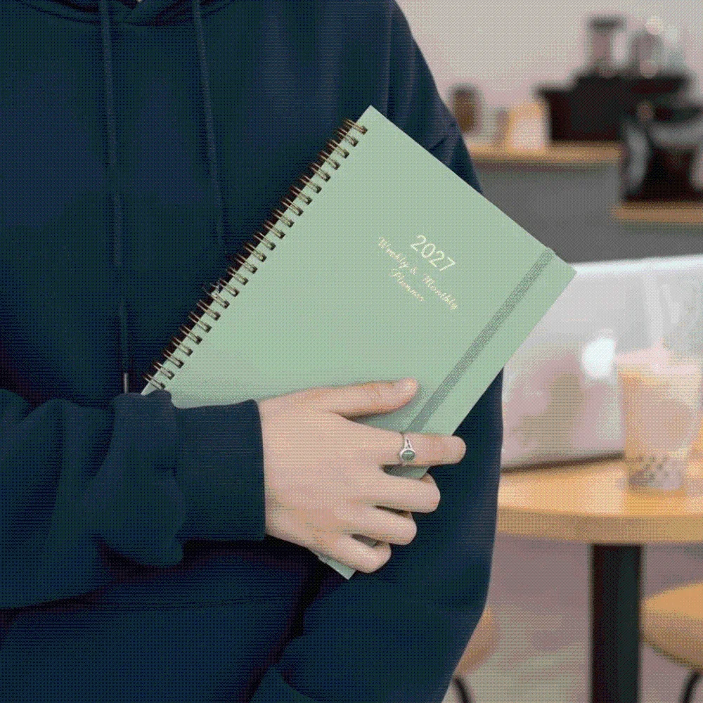 Paper Made 2027 Weekly Planner Twin Wire Binding Solid Color A5 Agenda Book Floral Pattern Flexible Cover Floral Spiral Notebook