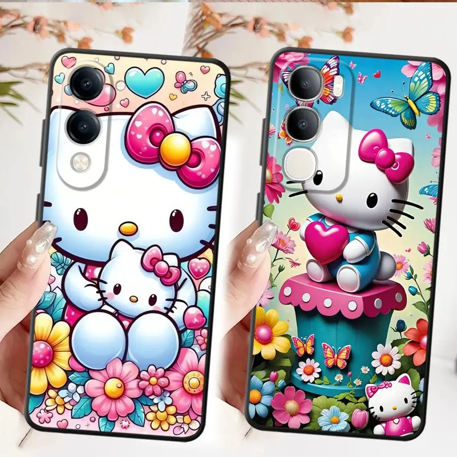 Custodia rossa Hello Kitty per Vivo V29 Y75 Y81 Y52S Y93 Y71 Y91 V27 V25 V30 Y50 Y95 V21E V23 Y53S Y51S Y78 Cover posteriore morbida per telefono