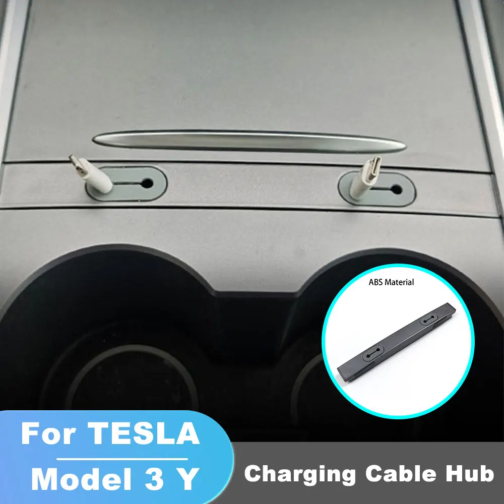 For Tesla Model 3 Y Carbar Center Console Charging Cable Hub ABS Central Control Threading Box Data Line Hole Hub Storage Bar