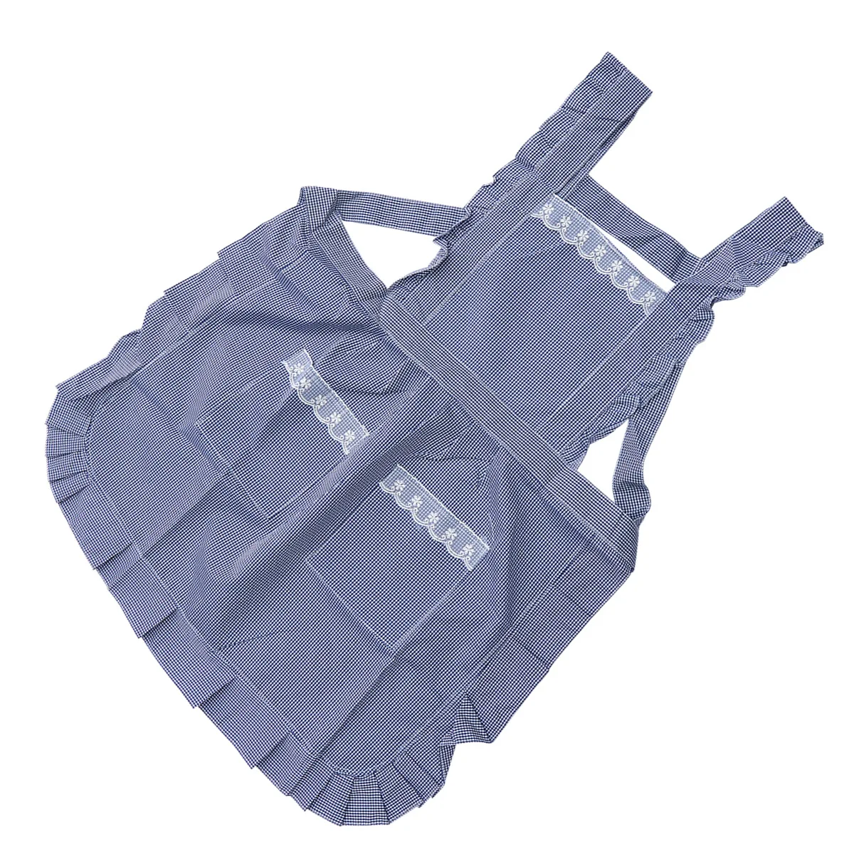 

Kitchen Apron Waterproof Oil-Resistant Double Lace Dark Blue Design For Cooking Baking Work Floral Pattern Waiter Aprons