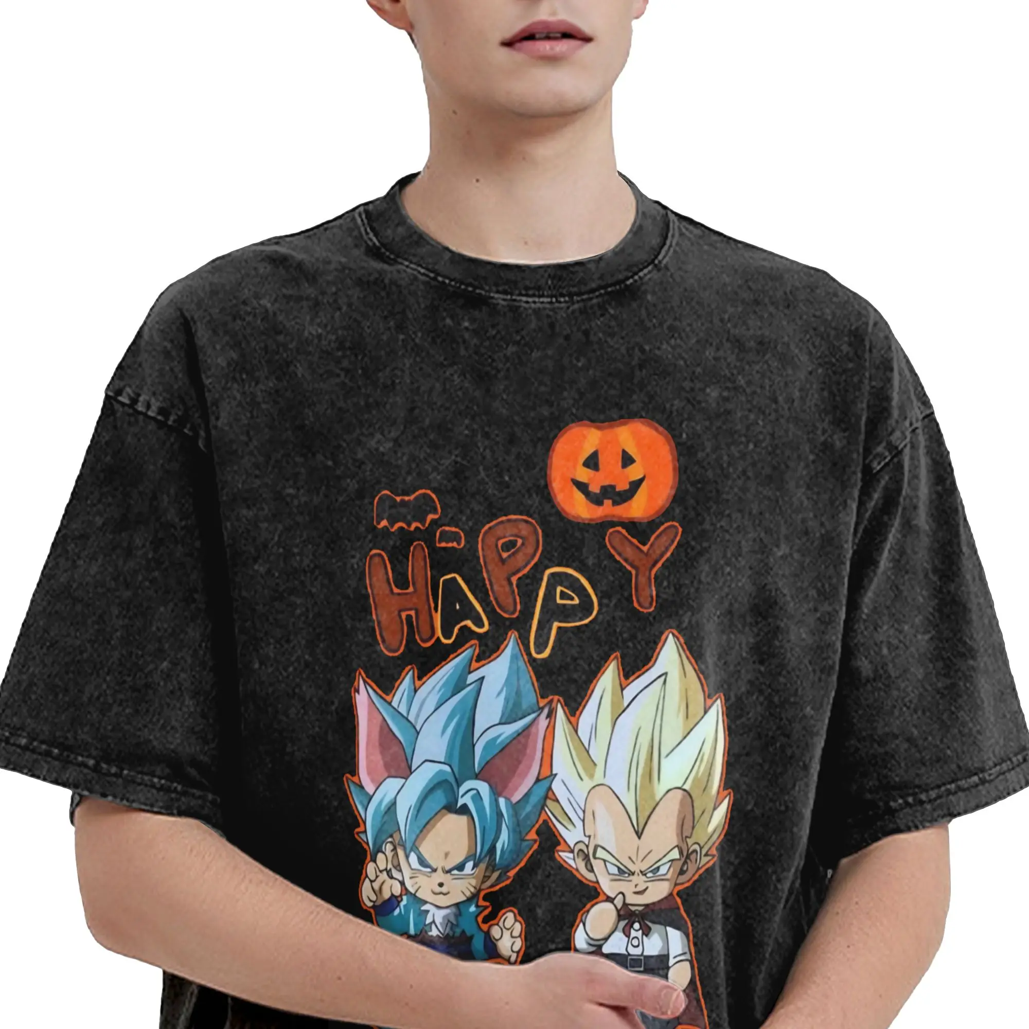 Harajuku Washed Shirts DBZ DragonBallZ D-DragonBall-L Halloween Pumpkin Merch Vintage T-Shirts Oversize  Streetwear Short Sleeve