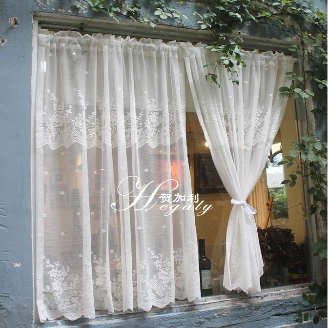 

French lace short curtain embroidered gauze curtain half curtain curtain bay window kitchen bedroom study free punch