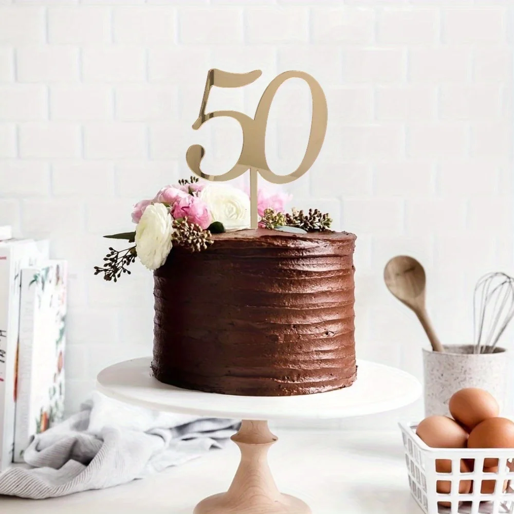 1 Stück goldener Kuchenaufsatz zum 50. Geburtstag – elegante Acryl-Jubiläumsdekoration – Hochzeit – Premium-Kuchendekorationszubehör – 1 Stück – Detail 3