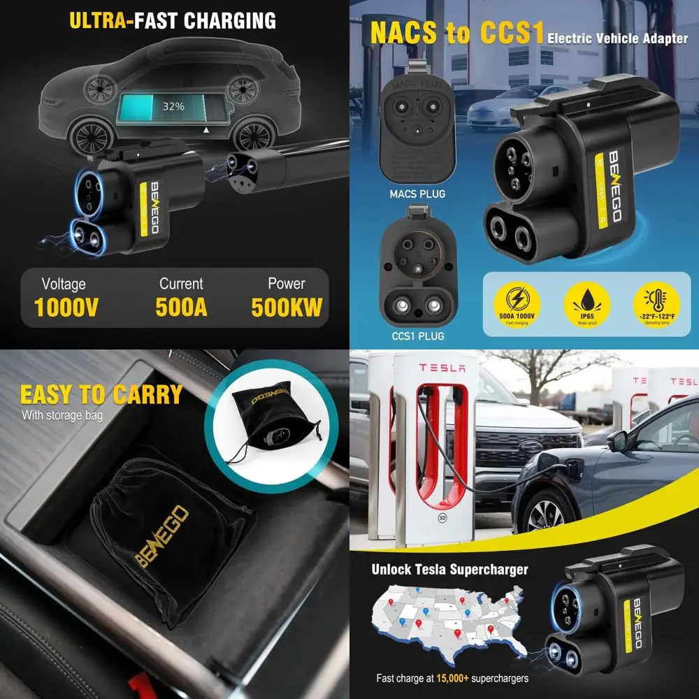 تم ترقيته لمحول الشاحن الفائق Tesla، محول NACS إلى CCS، 500A/1000V مناسب لشاحن V3/V4 Tesla Supercharger المتوافق مع Ford،