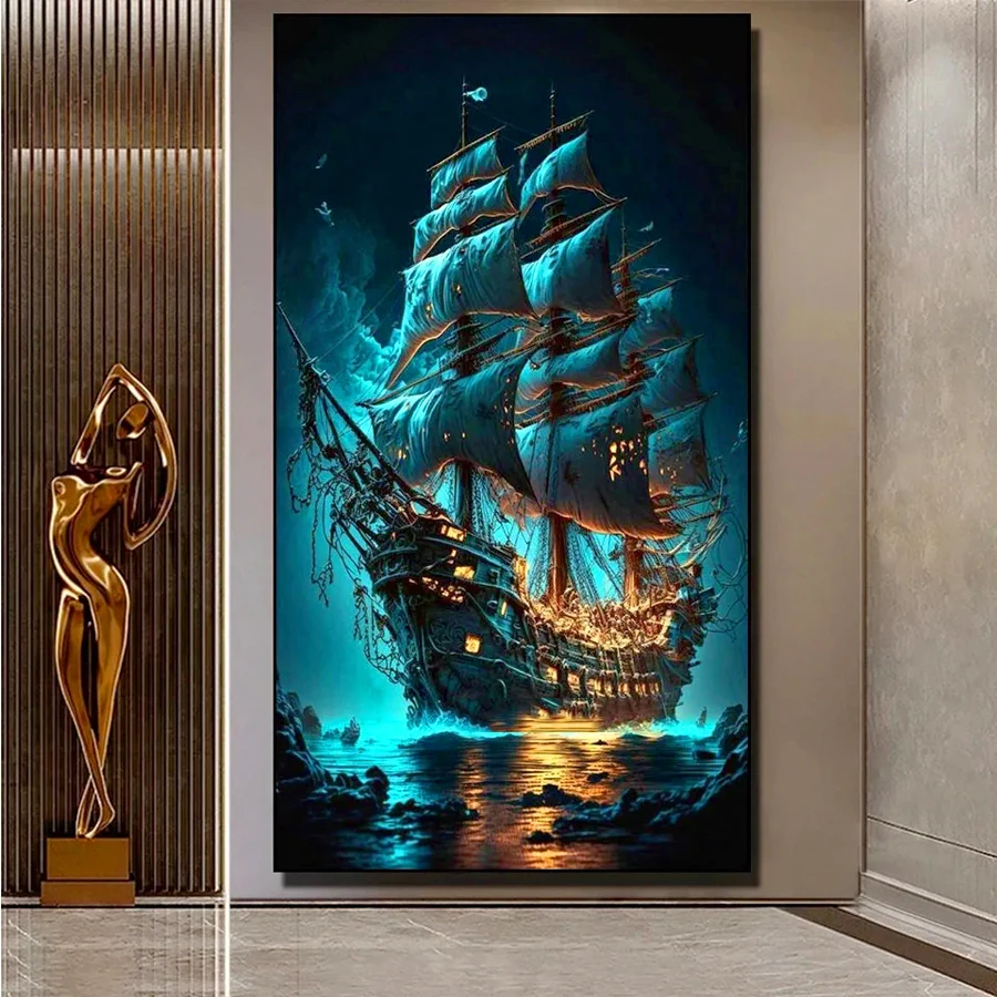 Barche a vela caraibi Diamante Ricamo Barca pirata Pittura diamante 5D Arte Kit punto croce più recente Decorazione della parete di casa Regalo