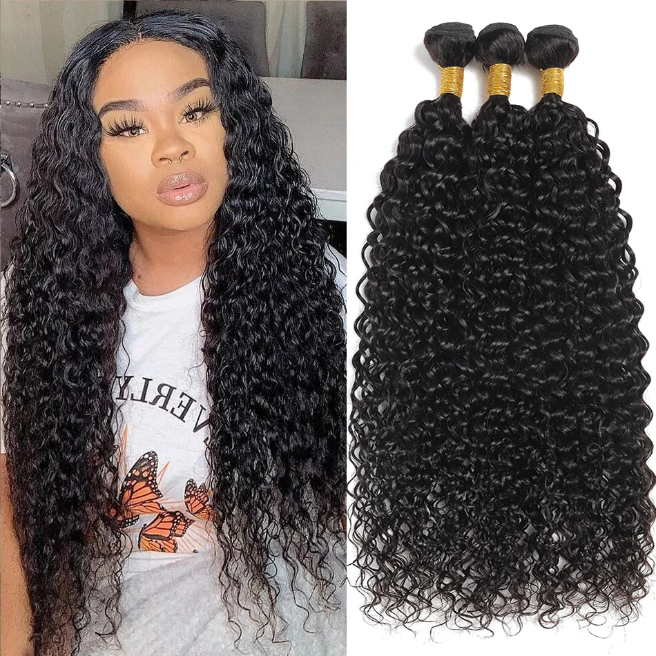 Extensions de cheveux humains Remy Deep Wave, cheveux vierges bruts, cheveux brésiliens bouclés, tissage en lot, adt, 30 po, 32 po