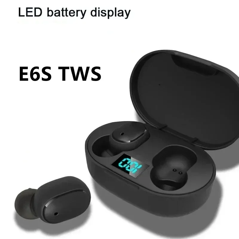 E6S Беспроводная Bluetooth-гарнитура Bluetooth 5.2 Наушники Светодиодный дисплей с аккумулятором Спортивная музыка Hi-Fi наушники