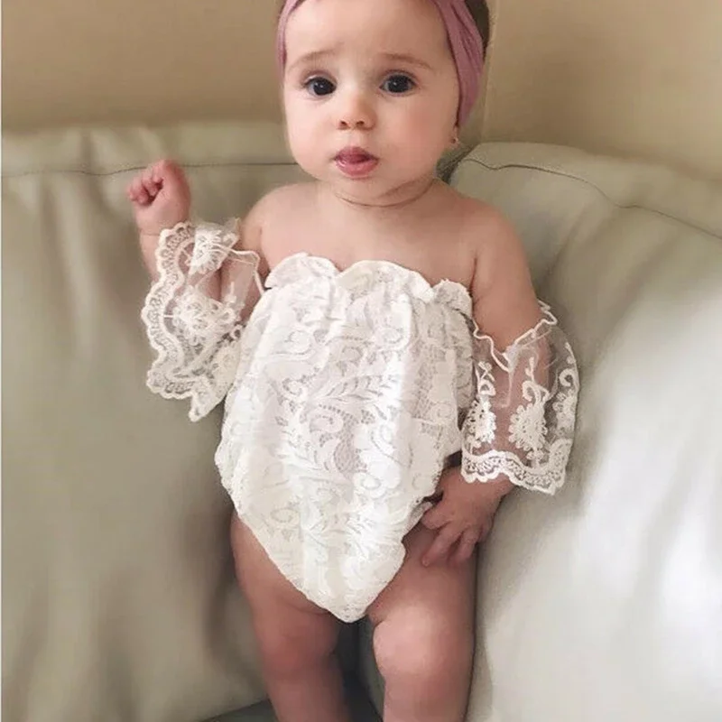 Newborn Photography Off the Shoulder Lace Bodysuit Baby Jumpsuits Photo Props Accessories Studio Shoot Clothes Outfits